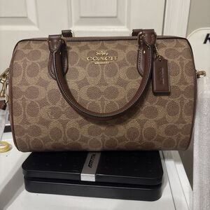 COACH Women's Rowan Satchel Signature Canvas Khaki - Saddle 2 Brand New W/O Tag